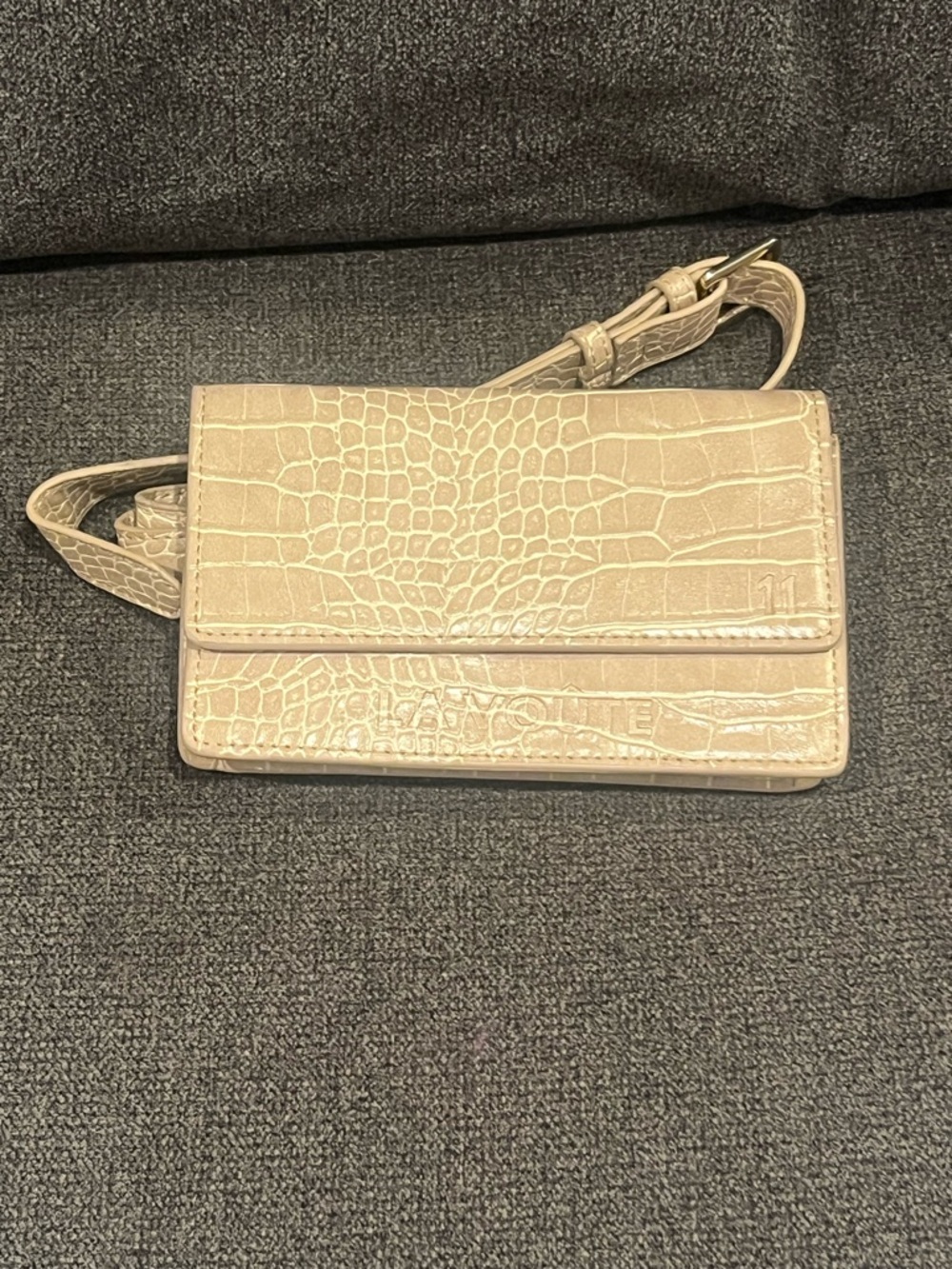 New La Voute Croc-Embossed Cream Belt Bag with Adjustable Strap